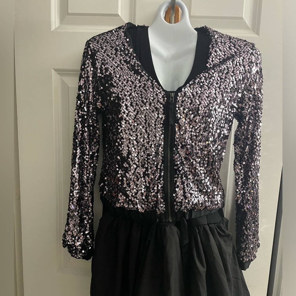 GAP Black and Silver Sequin Bomber Jacket